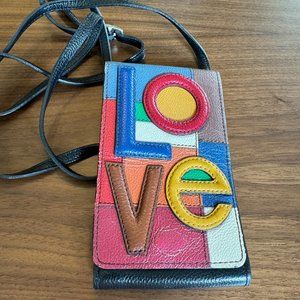Leather "Love Patch" crossbody cell phone organizer